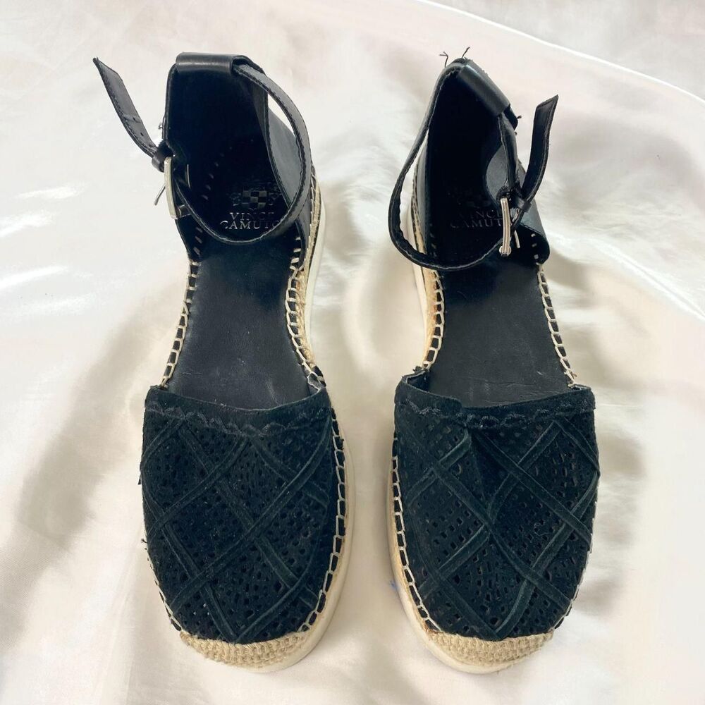 Vince Camuto Brafina Black Suede Leather Platform Espadrille Sandals Size 10 M - Picture 3 of 7